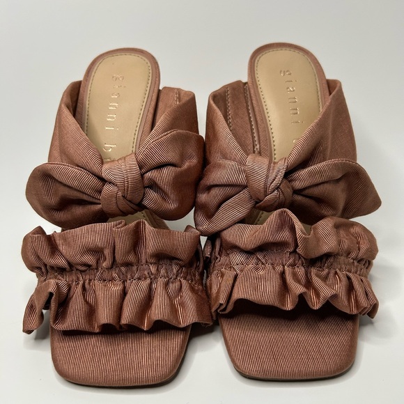 Gianni Bini Shoes - Gianni Bini Dusty Rose Open Toe Bow and Ruffle Slip On Heel Size 6.5